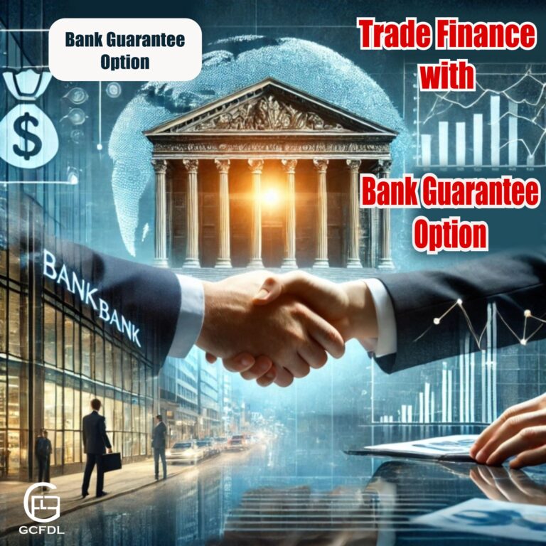 Two business professionals shaking hands, symbolizing trust and partnership in trade finance with bank guarantee options.