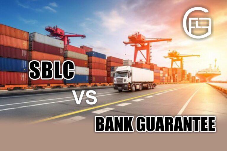 A busy shipping port with containers, cranes, and a truck, symbolizing the comparison between SBLC and Bank Guarantees in trade and finance.